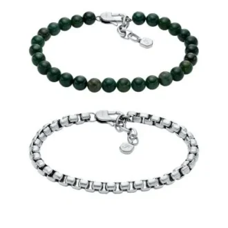 Ensemble cadeau bracelet en acier inoxydable et agate verte