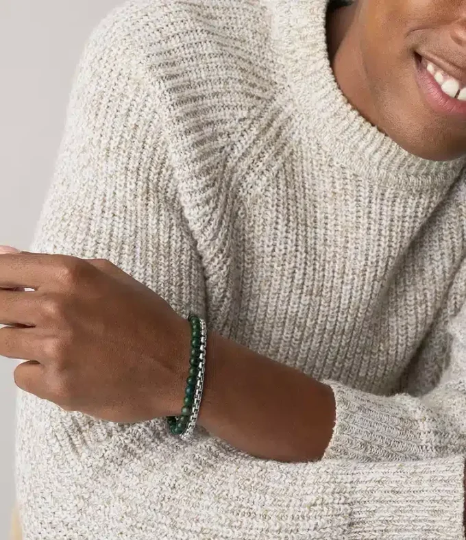 Ensemble cadeau bracelet en acier inoxydable et agate verte