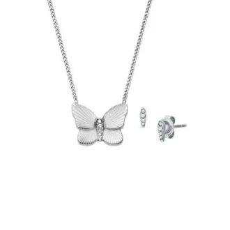 Ensemble cadeau collier et boucles d&rsquo;oreilles papillon en acier inoxydable Sutton
