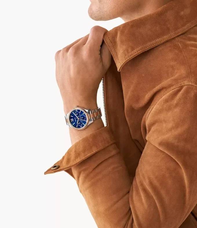 Ensemble de montres multifonctions bicolores en acier inoxydable pour homme et femme