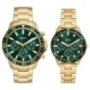 Ensemble de montres multifonctions en acier inoxydable doré pour homme et femme