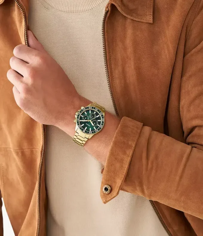 Ensemble de montres multifonctions en acier inoxydable doré pour homme et femme