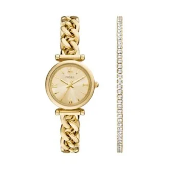 Ensemble montre et bracelet Carlie à trois aiguilles en acier inoxydable doré
