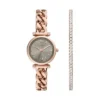 Ensemble montre et bracelet Carlie à trois aiguilles en acier inoxydable doré rose
