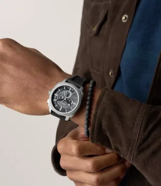 Ensemble montre et bracelet chronographe noir en silicone Machine