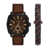 Ensemble montre et bracelet en cuir marron avec chronographe Machine