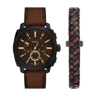 Ensemble montre et bracelet en cuir marron avec chronographe Machine