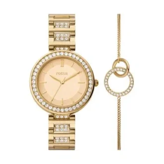 Ensemble montre et bracelet Karli à trois aiguilles doré