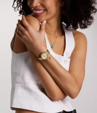 Ensemble montre et bracelet Karli à trois aiguilles doré