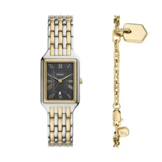 Ensemble montre et bracelet Raquel à trois aiguilles, date, acier inoxydable bicolore