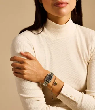 Ensemble montre et bracelet Raquel à trois aiguilles, date, acier inoxydable bicolore
