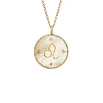 Leo Sutton Zodiac Collier pendentif en acier inoxydable doré et nacre dorée