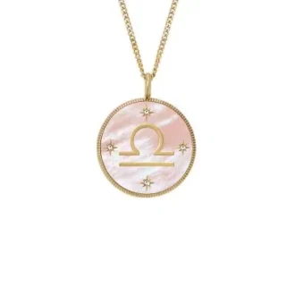 Libra Sutton Zodiac Collier pendentif en acier inoxydable doré et nacre rose