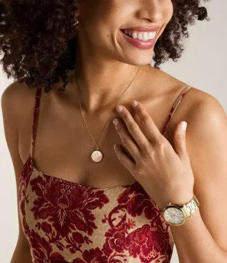Libra Sutton Zodiac Collier pendentif en acier inoxydable doré et nacre rose