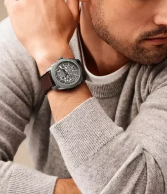 Montre automatique en cuir LiteHide™ marron