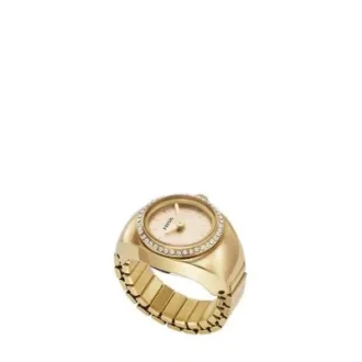 Montre bague à deux aiguilles en acier inoxydable doré