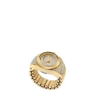 Montre bague à deux aiguilles en acier inoxydable doré