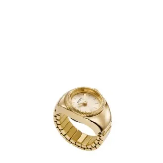 Montre bague à deux aiguilles en acier inoxydable doré