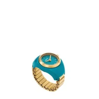 Montre bague à deux aiguilles en acier inoxydable doré