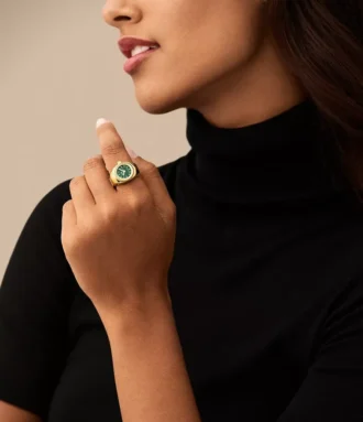 Montre bague à deux aiguilles en acier inoxydable doré