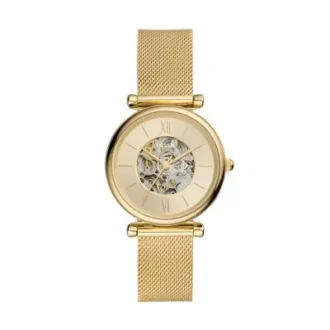 Montre Carlie automatique en acier inoxydable doré avec bracelet maille
