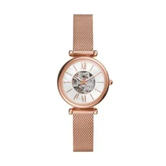 Montre Carlie Mini automatique en acier inoxydable doré rose avec bracelet en maille Montre Carlie Mini automatique en acier inoxydable doré rose avec bracelet en maille