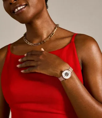 Montre Carlie Mini automatique en acier inoxydable doré rose avec bracelet en maille Montre Carlie Mini automatique en acier inoxydable doré rose avec bracelet en maille
