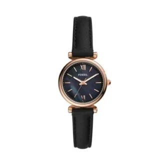 Montre Carlie Mini à trois aiguilles en cuir noir