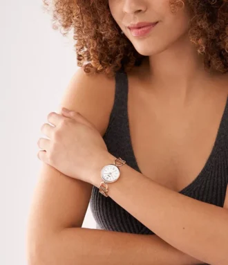 Montre Carlie à trois aiguilles en acier inoxydable doré rose
