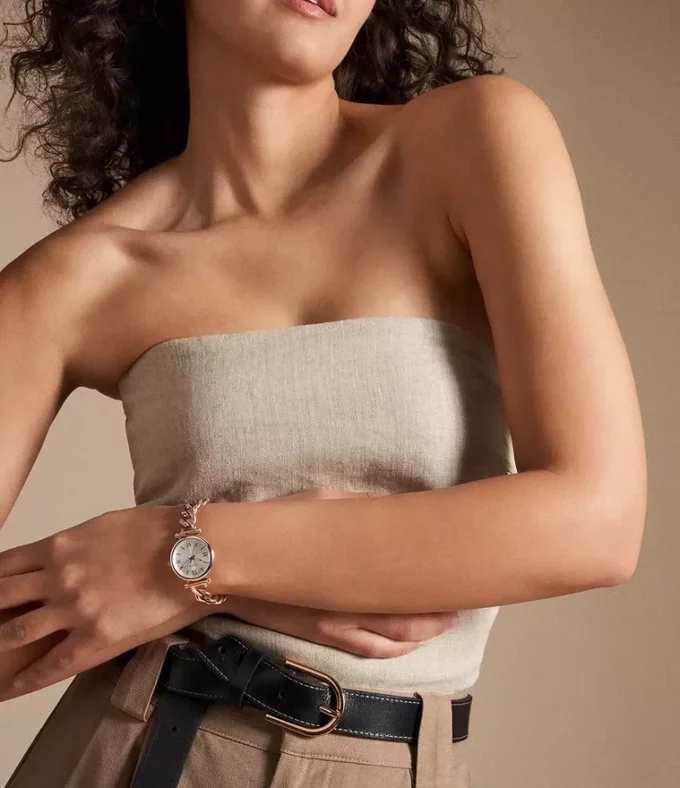 Montre Carlie à trois aiguilles en acier inoxydable doré rose