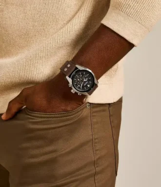 Montre chronographe Coachman en cuir marron