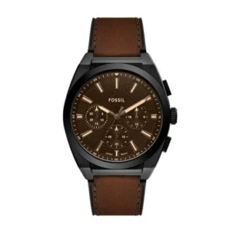 Montre chronographe Everett en cuir marron