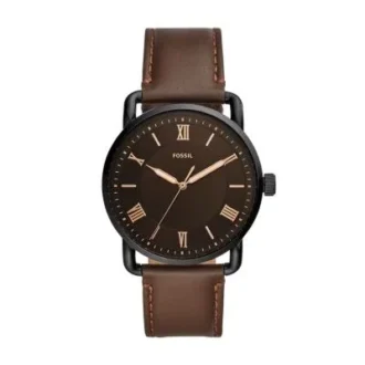 Montre Copeland 42 mm à trois aiguilles et bracelet en cuir marron