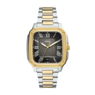 Montre Crosby à trois aiguilles, date, acier inoxydable bicolore