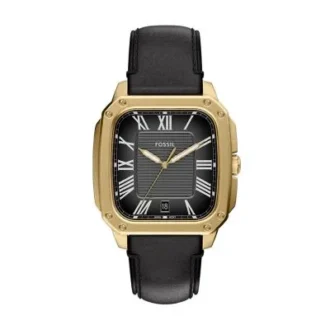 Montre Crosby à trois aiguilles en cuir noir