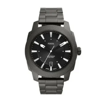 Montre en acier inoxydable fumé à trois aiguilles et date