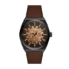 Montre Everett automatique en cuir LiteHide™ marron foncé