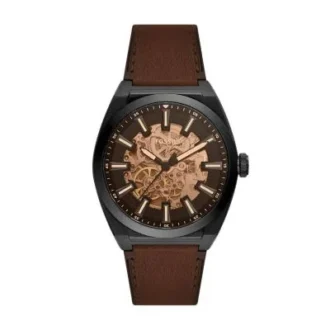 Montre Everett automatique en cuir LiteHide™ marron foncé