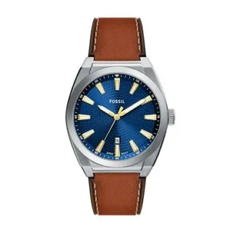 Montre Everett à trois aiguilles avec date, cuir marron