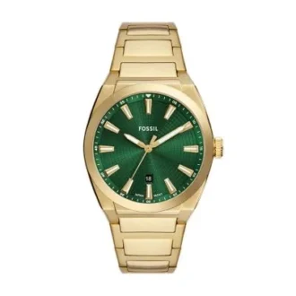 Montre Everett à trois aiguilles avec date, en acier inoxydable doré