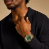 Montre Everett à trois aiguilles avec date, en acier inoxydable doré