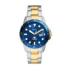 Montre Fossil Blue Dive à trois aiguilles, date et acier inoxydable bicolore Montre Fossil Blue Dive à trois aiguilles, date et acier inoxydable bicolore