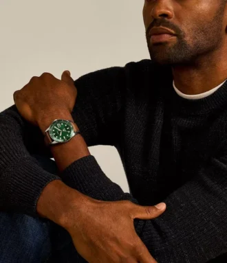 Montre Fossil Blue Dive à trois aiguilles, date et bracelet en cuir LiteHide™ couleur tan