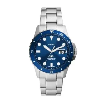 Montre Fossil Blue Dive à trois aiguilles et date en acier inoxydable