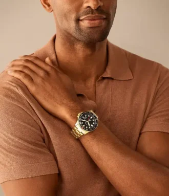 Montre Fossil Blue GMT en acier inoxydable doré