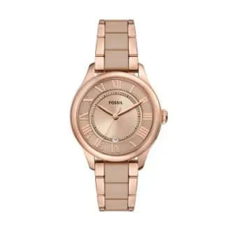 Montre Gilmore à trois aiguilles avec date, couleur or rose et céramique marron