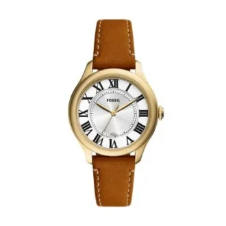 Montre Gilmore à trois aiguilles avec date, cuir marron moyen