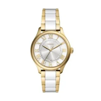 Montre Gilmore à trois aiguilles avec date, dorée et en céramique blanche