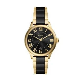 Montre Gilmore à trois aiguilles, date, dorée et céramique noire