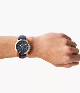 Montre Grant Chronograph en cuir bleu marine